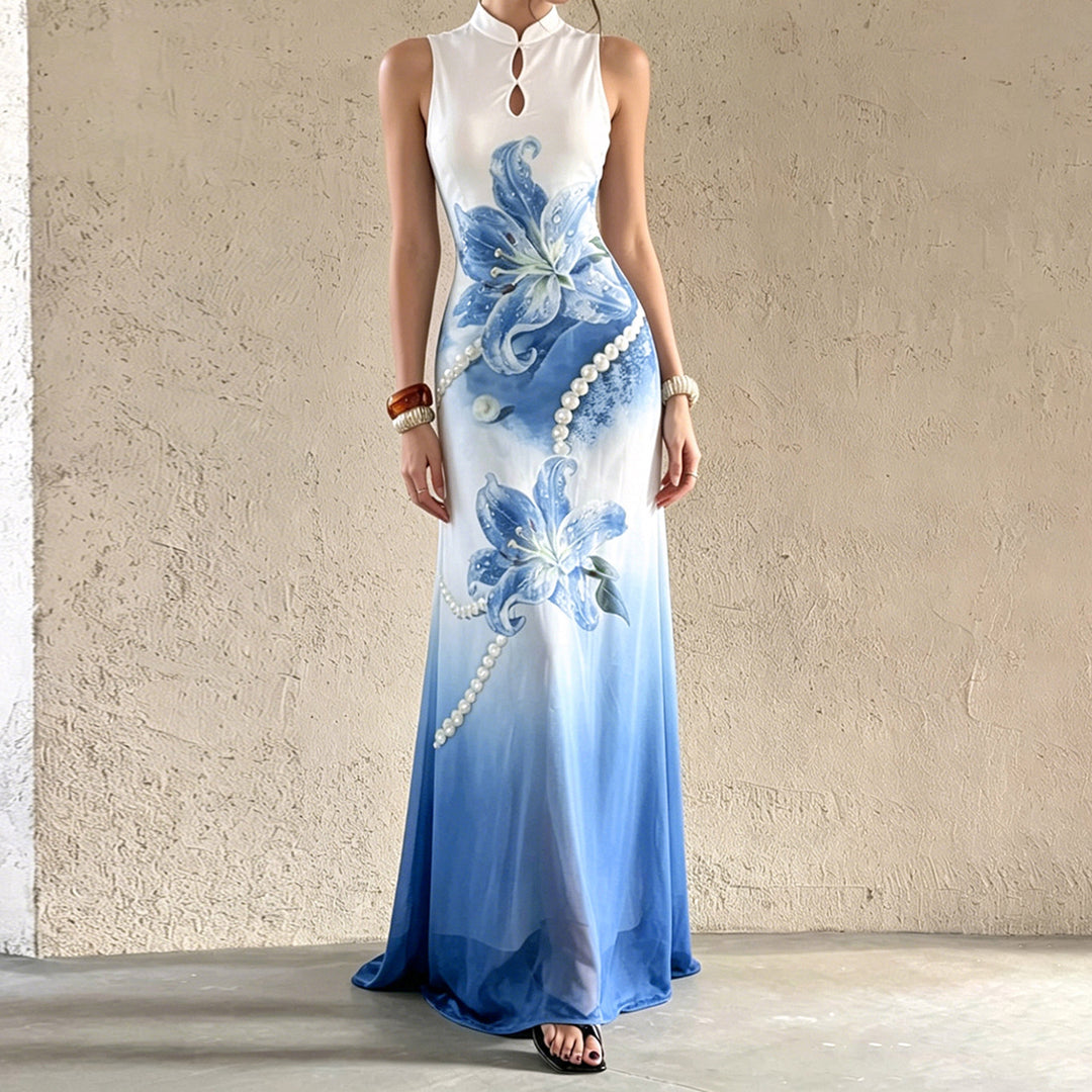 Dame Maxi-kjole med florale aksenter og elegant rund halslinning Skjora