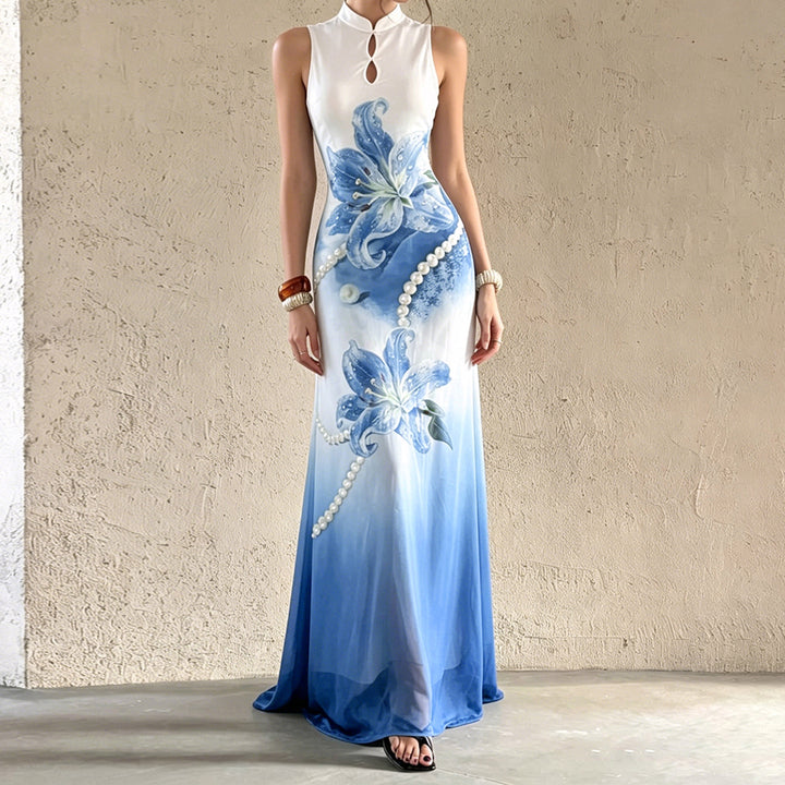 Dame Maxi-kjole med florale aksenter og elegant rund halslinning Skjora