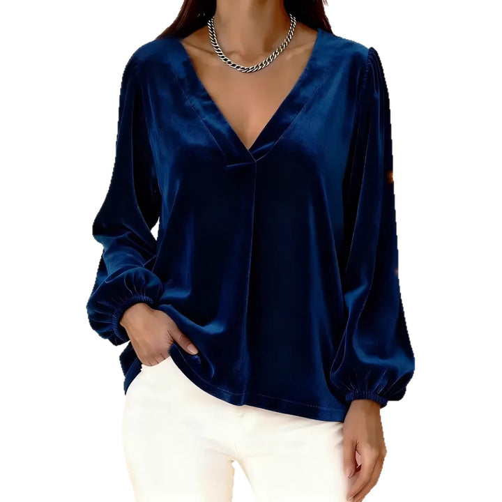 Moderne viskosebluse for kvinner med ballongermer Skjora
