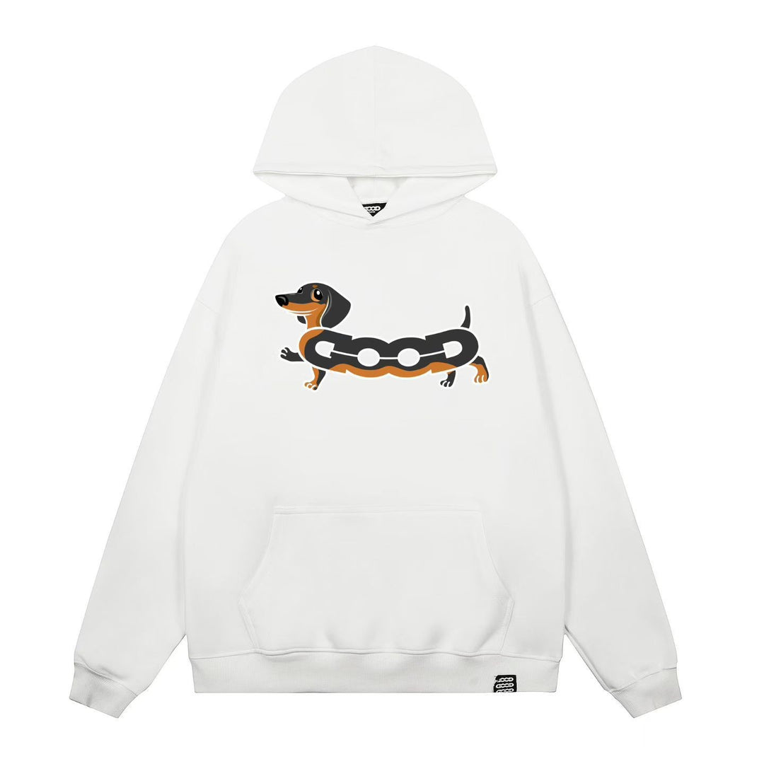 Dame het med het kapjes sweatshirt med sjarmerende hund skjermtrykk Skjora