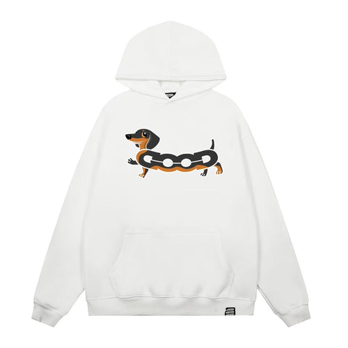 Dame het med het kapjes sweatshirt med sjarmerende hund skjermtrykk Skjora