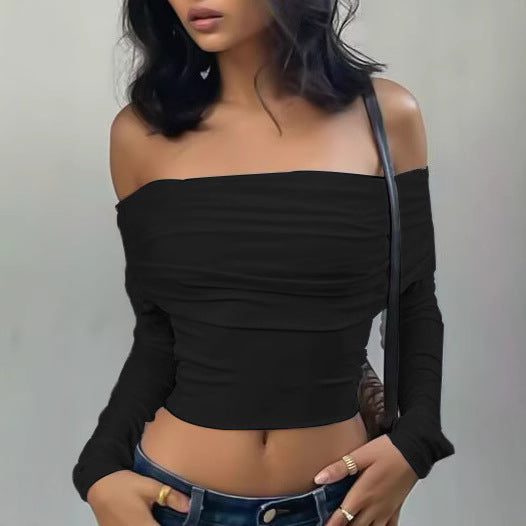Damer Off-Shoulder topp med rynkede detaljer Skjora