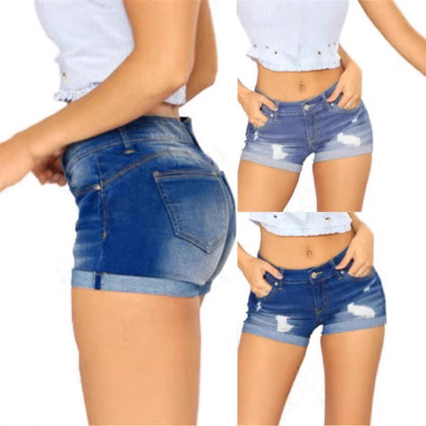 Damer casual Destroyed Jeans-shorts med oppbrettede kanter Skjora