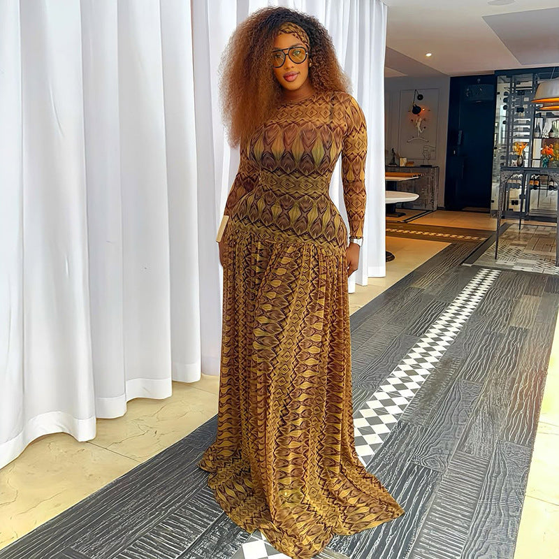 Women's Floral Print Maxi Dress with Elegant Chiffon Skirt