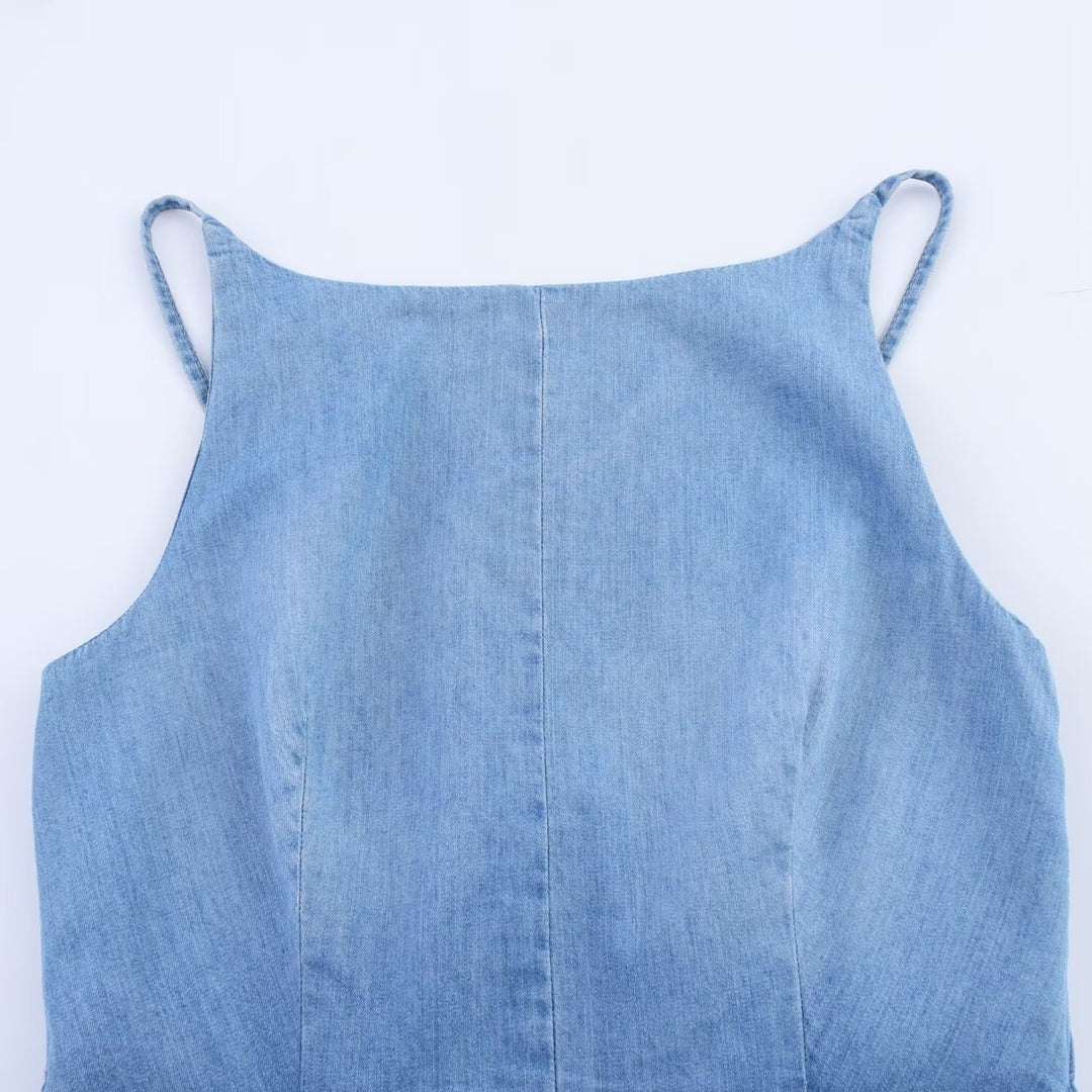 Dame Denim Jumpsuit med smal passform og justerbare stropper Skjora