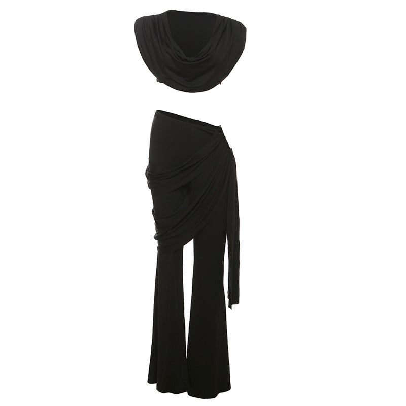 Damer Elegant Jumpsuit-sett med Drapering og Smalt Bein Skjora