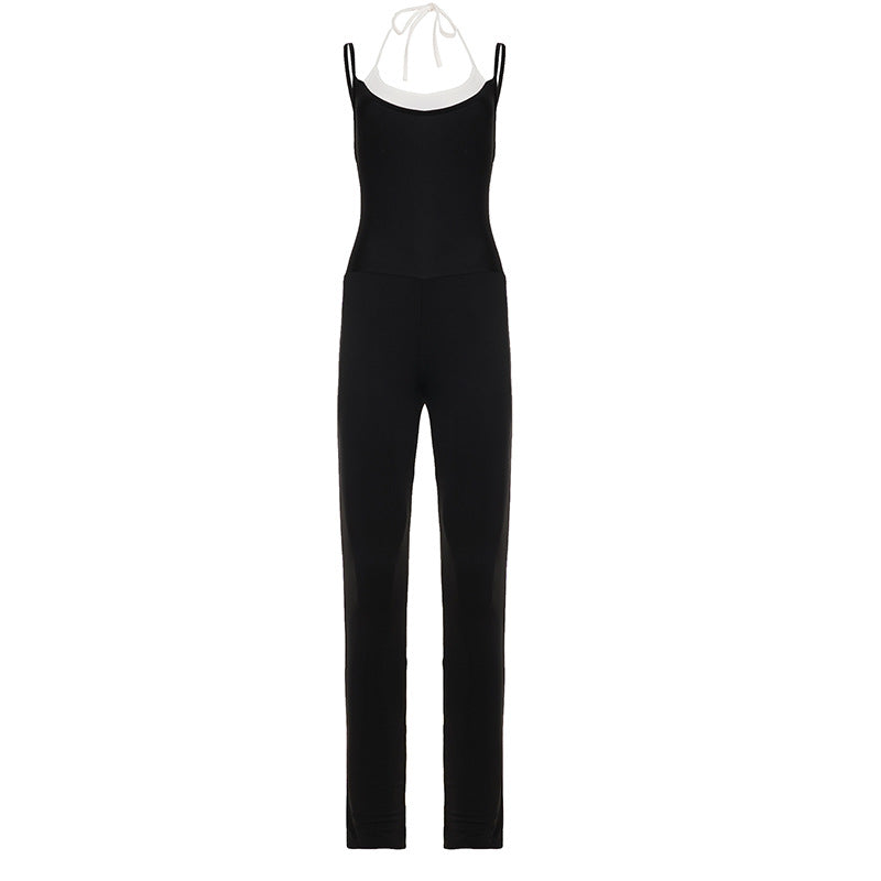 Dame smal kuttet jumpsuit med justerbare spaghetti stropper og høy livlinje Skjora