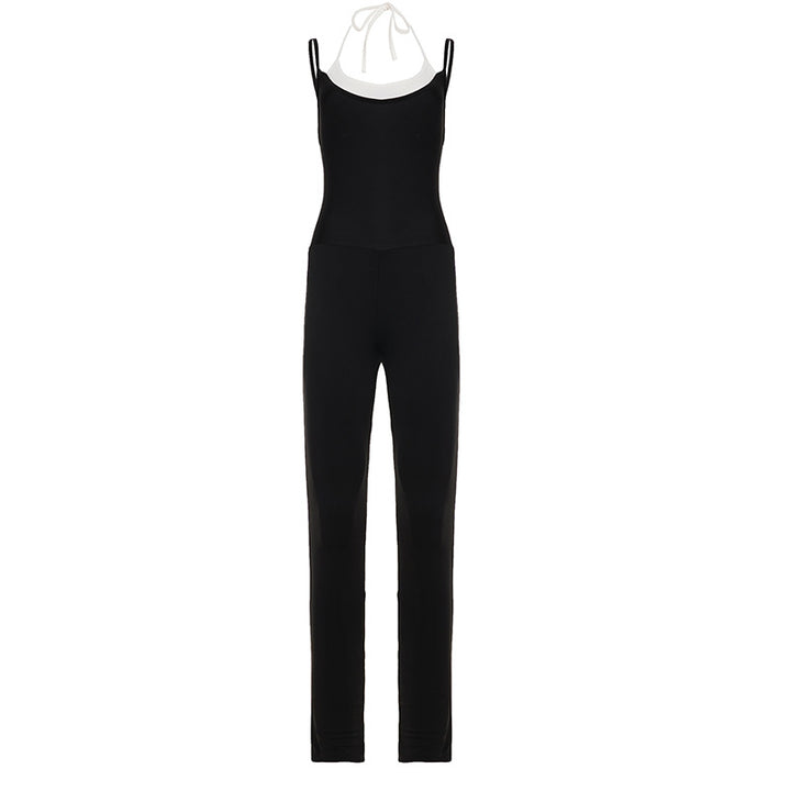 Dame smal kuttet jumpsuit med justerbare spaghetti stropper og høy livlinje Skjora