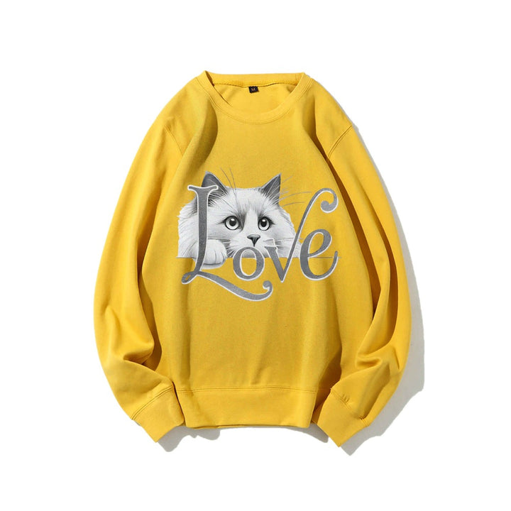 Kvinne sweatshirt med lekent katte design og avslappet passform Skjora