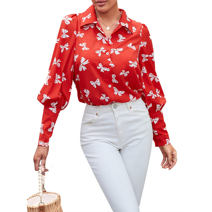 Kvinnelig elegant bluse med blomstermønster og pufferm Skjora