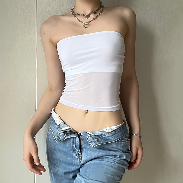 Dame bandeau topp i transparent design med elastisk materiale Skjora