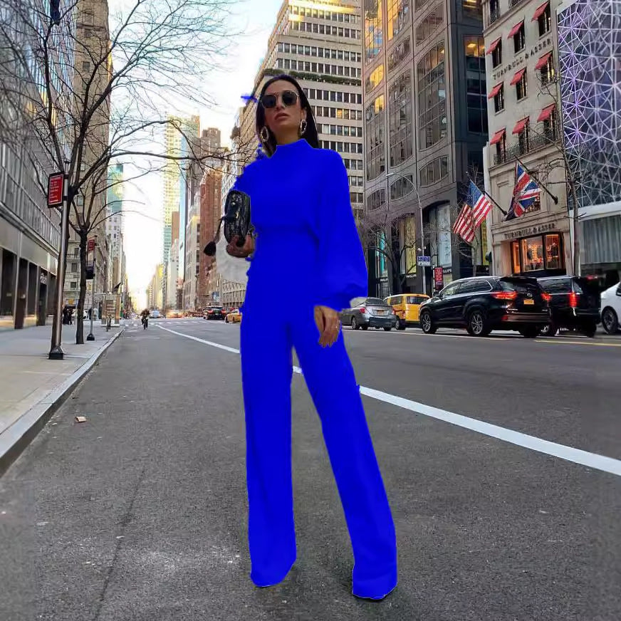 Dame Elegant Jumpsuit med vide ermer og høy krage Skjora