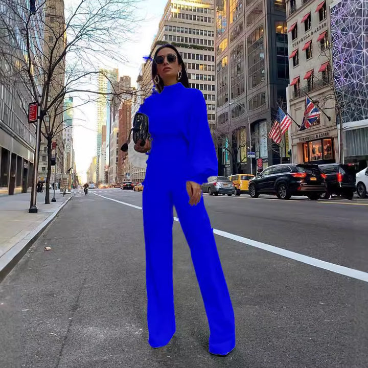 Dame Elegant Jumpsuit med vide ermer og høy krage Skjora
