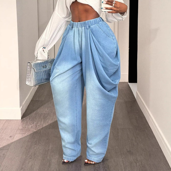 Kvinners avslappede baggy jeans med høy midje og praktiske sidelommer Skjora