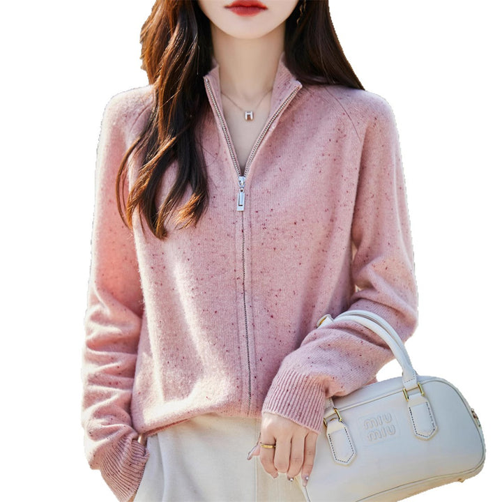 Dame cardigan med høyhalset glidelås og koselig materiale Skjora