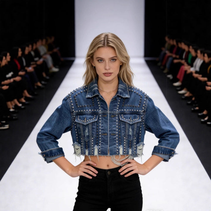 Kvinnes trendy casual denimjakke med pyntede detaljer Skjora