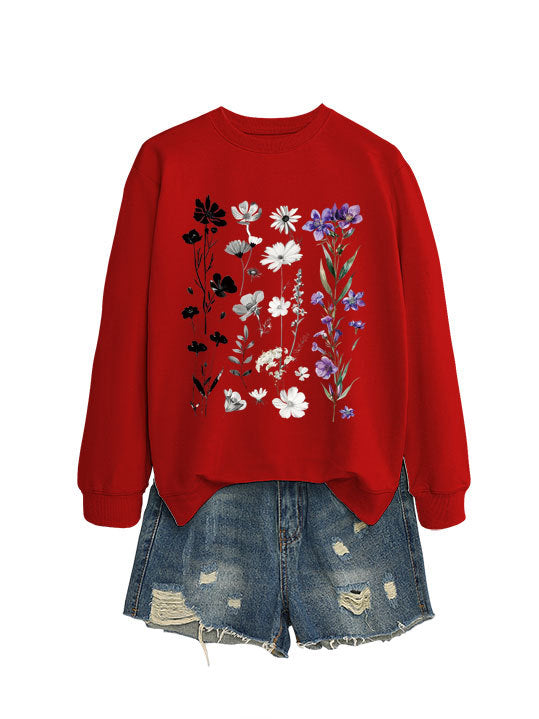 Dame sweatshirt med blomster grafisk design og myk innvendig fôr Skjora