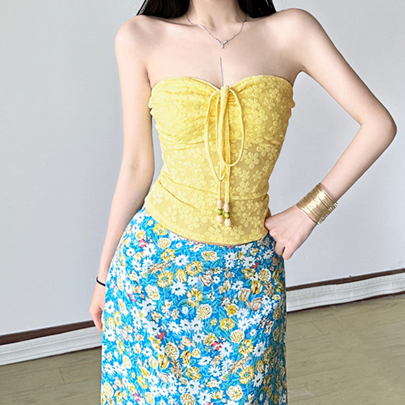 Dame Bandeau-overdel med blomstermotiv og flettet detalj Skjora