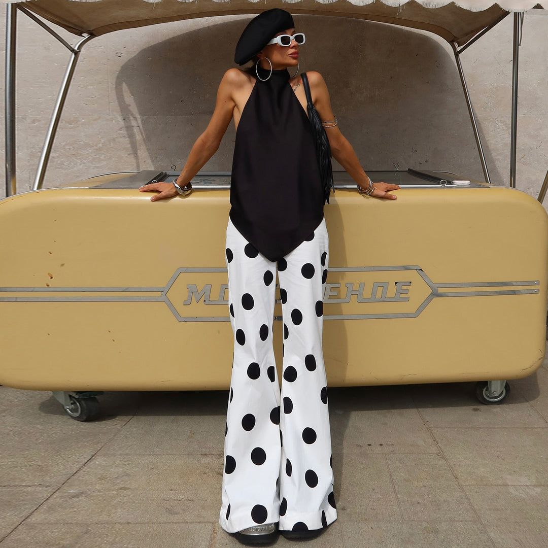 Dame Fashion Baggy Bukser med stilfullt prikkete design Skjora