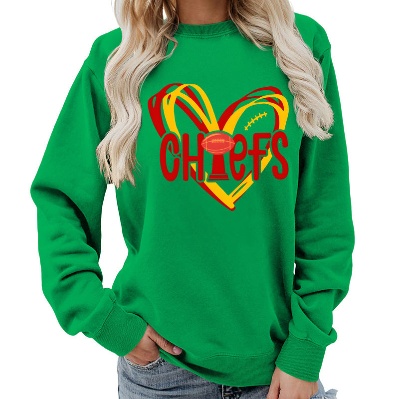 Damesweatshirt med hjerte-design og kreative sportsgrafikker Skjora