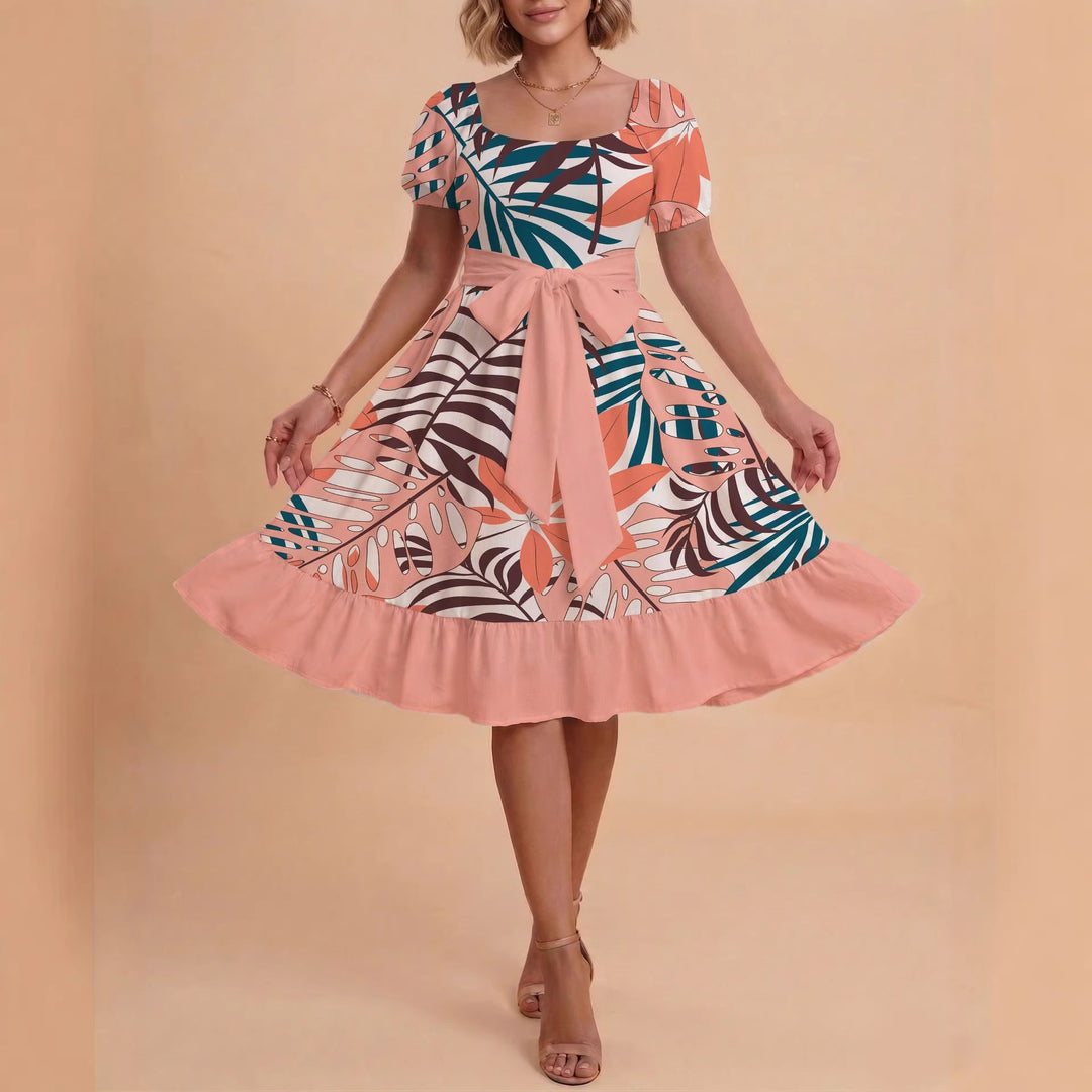 Damen Midikleid mit verspieltem Druck und tailliertem Schnitt Skjora