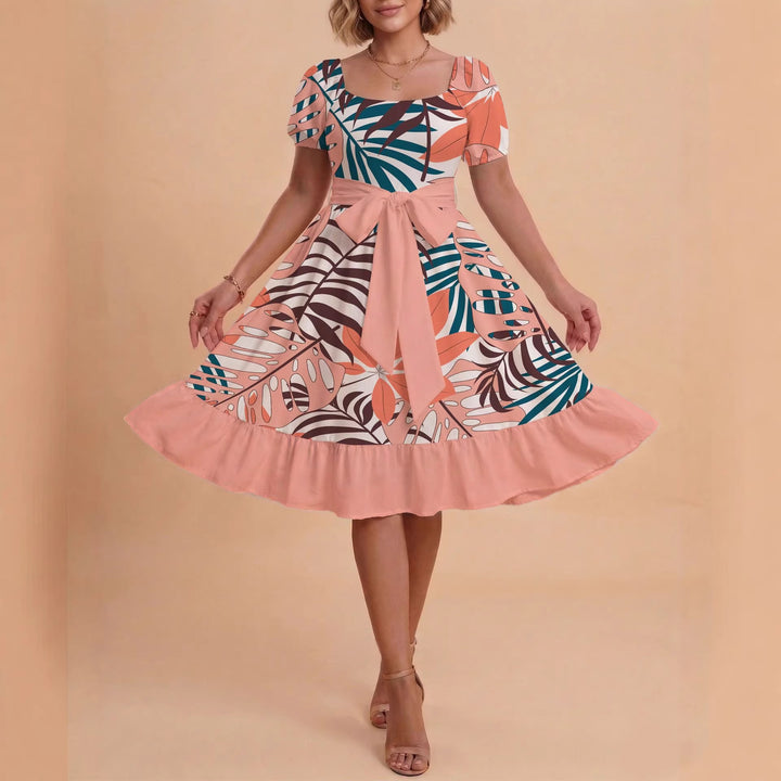 Damen Midikleid mit verspieltem Druck und tailliertem Schnitt Skjora