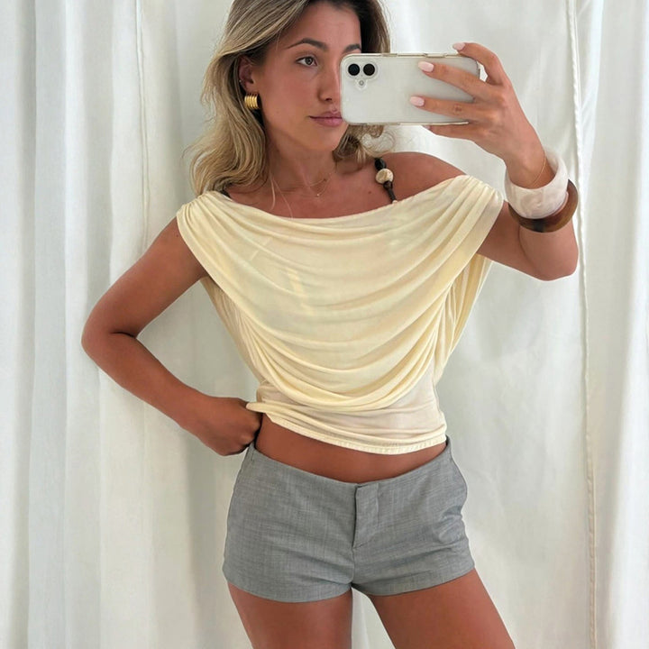 Dame elegant løs topp med drapering Skjora
