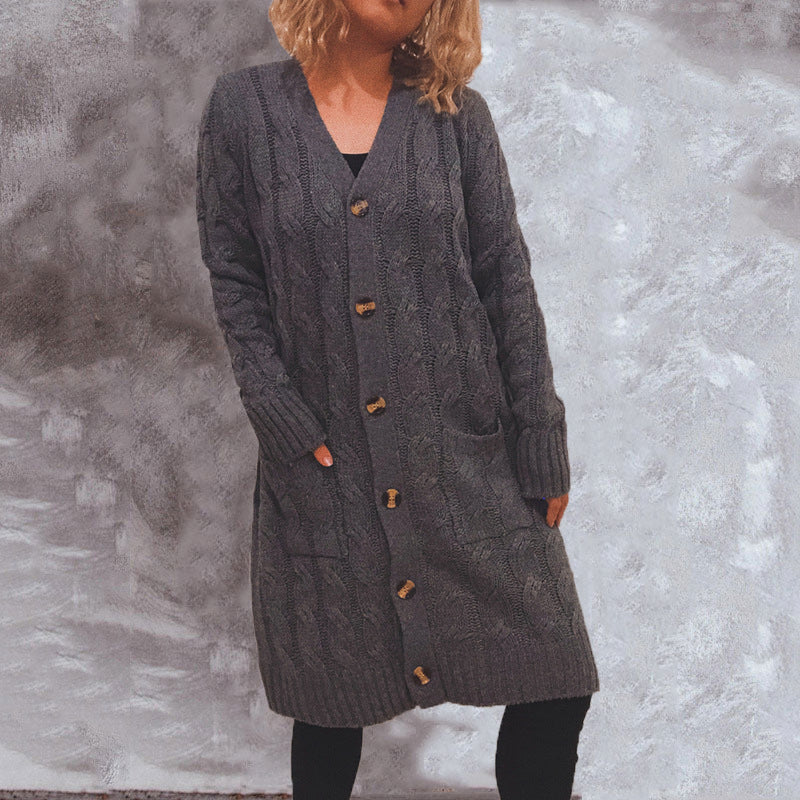 Dames chunky strikket cardigan med lommer og knappdetaljer Skjora