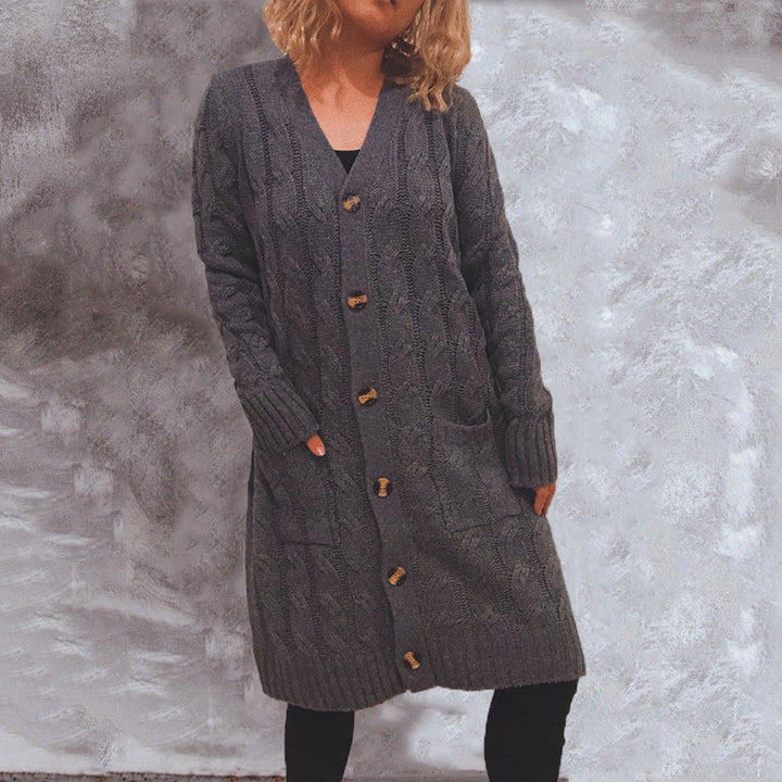 Dames chunky strikket cardigan med lommer og knappdetaljer Skjora