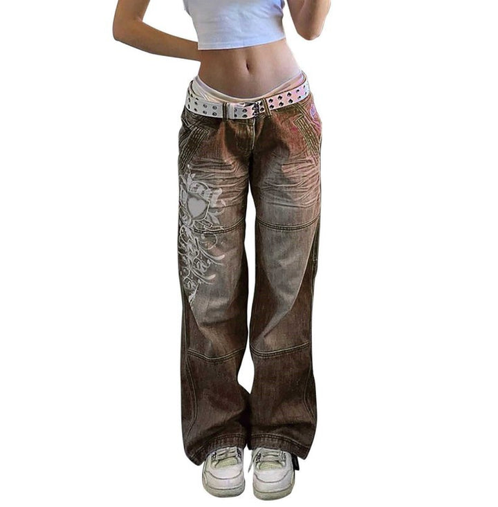 Damer baggy jeans med unikt grafisk design Skjora