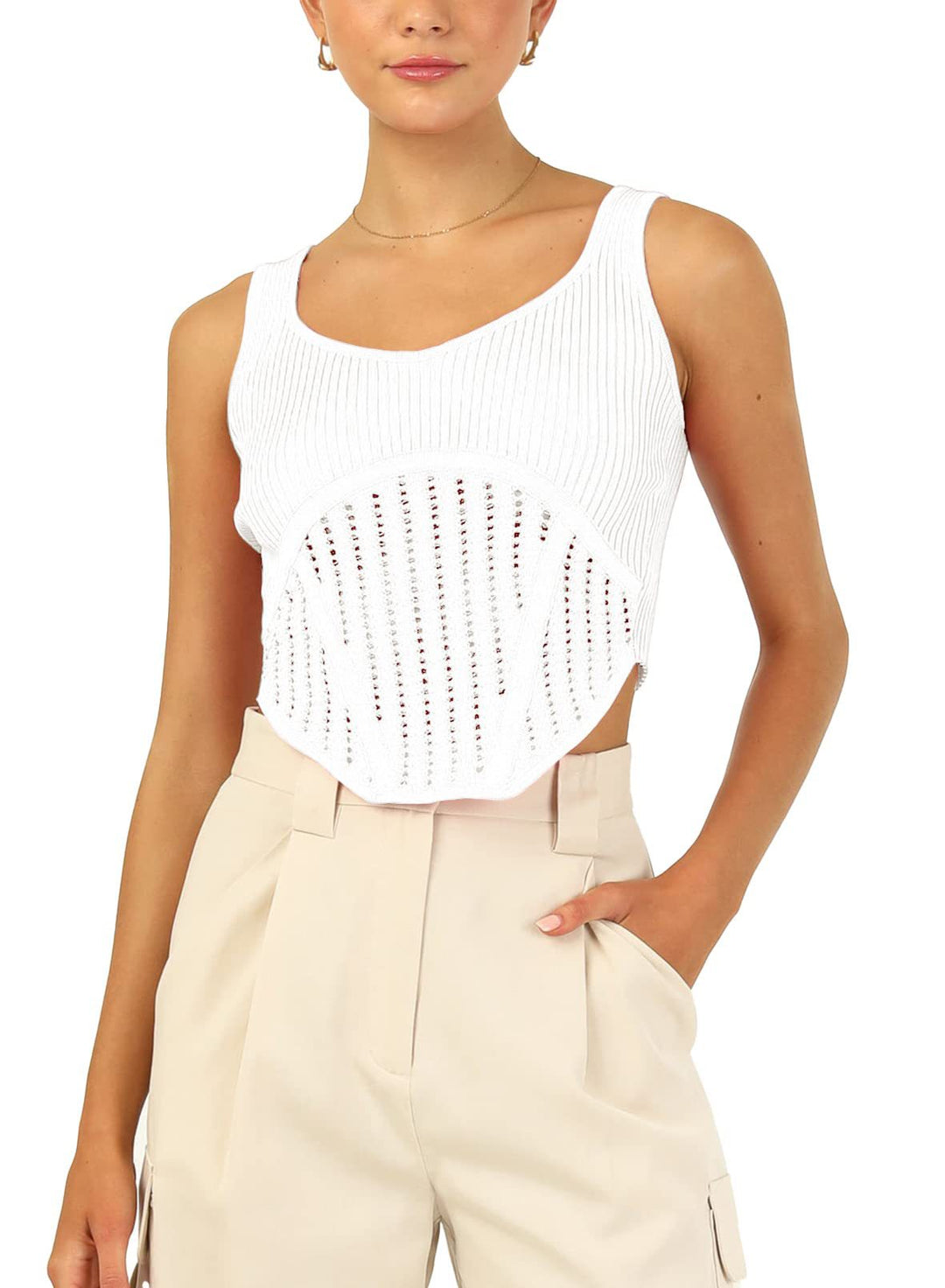 Dame Crop-Top med strukturert nettlook og høy utskjæring Skjora