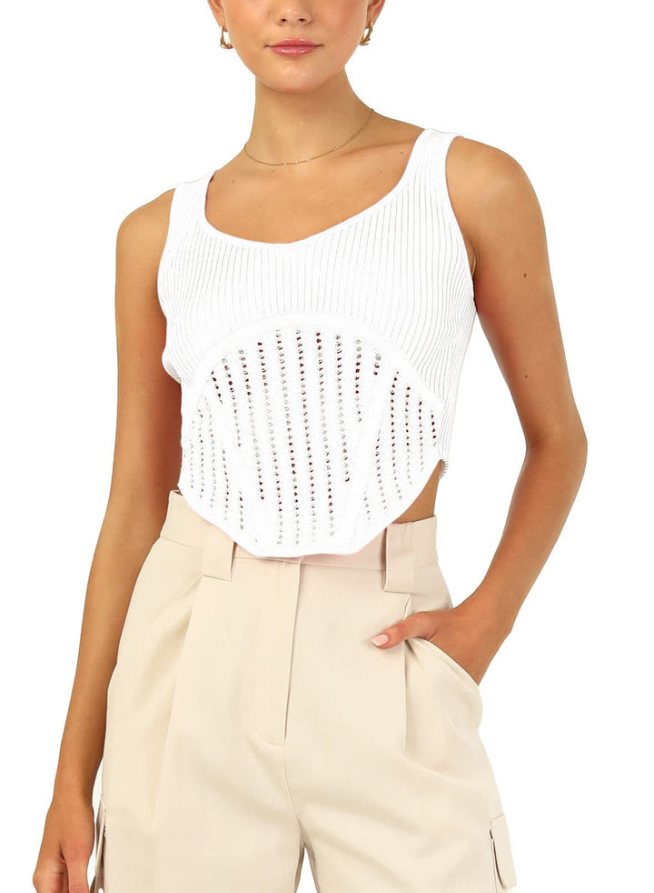 Dame Crop-Top med strukturert nettlook og høy utskjæring Skjora