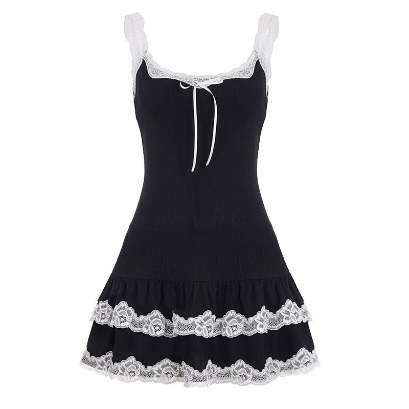 Dame Leken Babydoll-kjole med blonderand og justerbare stropper Skjora