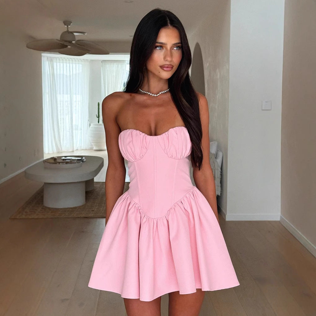 Damen Bustierkleid mit ausgestellt Rock und Raffungen Skjora