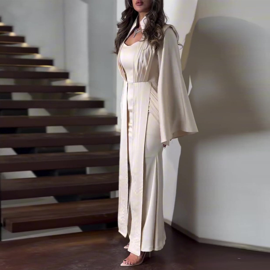 Damer elegant maxi kjole med chic midjeutskjæring og luksuriøs satengkant