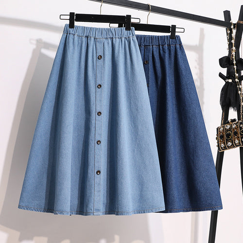 Women's Long Denim Skirt with Decorative Snap Buttons Skirt
