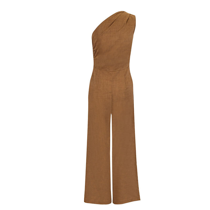 Dame elegant jumpsuit med asymmetrisk utringning og flytende snitt Skjora