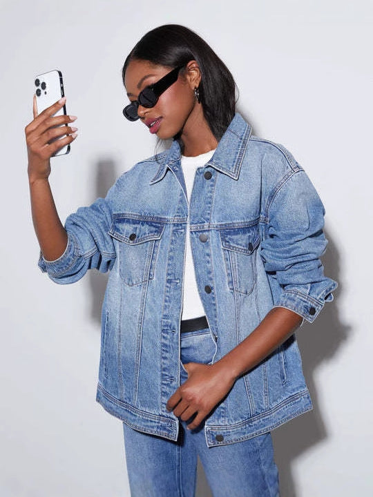 Kvinne oversized denim jakke Skjora