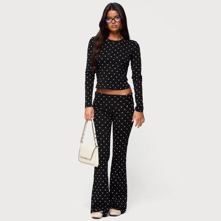 Dame Langermet prikket topp og leggings sett Skjora