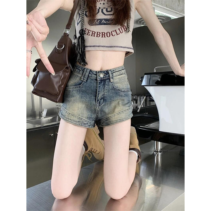 Kvinne Høy Midje Denim Shorts med Frynser