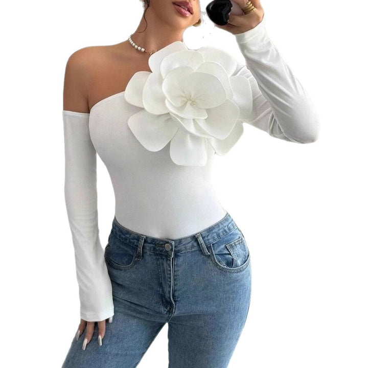 Damebody med elegant Bloom-applikasjon og langt arm Skjora