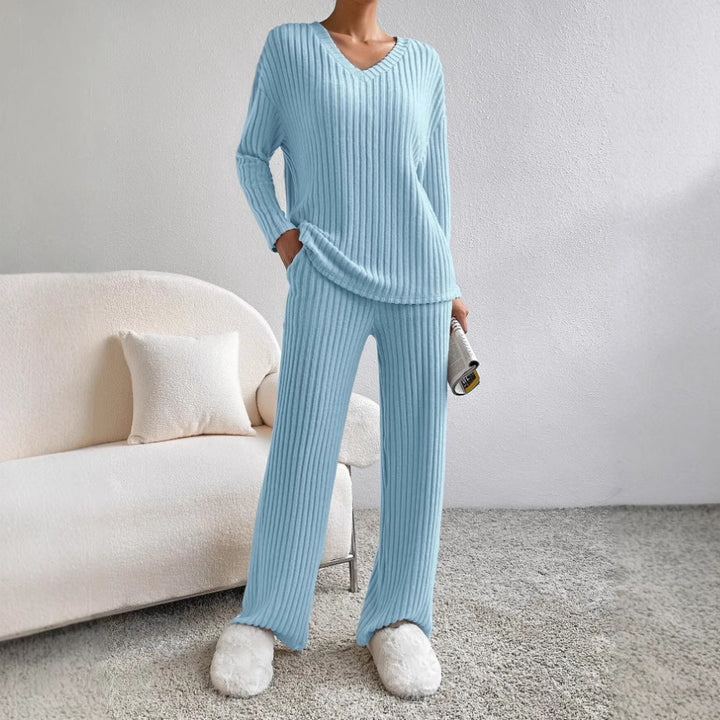 Kvinnenes avslappede loungewear-sett med ribbet tekstur Skjora