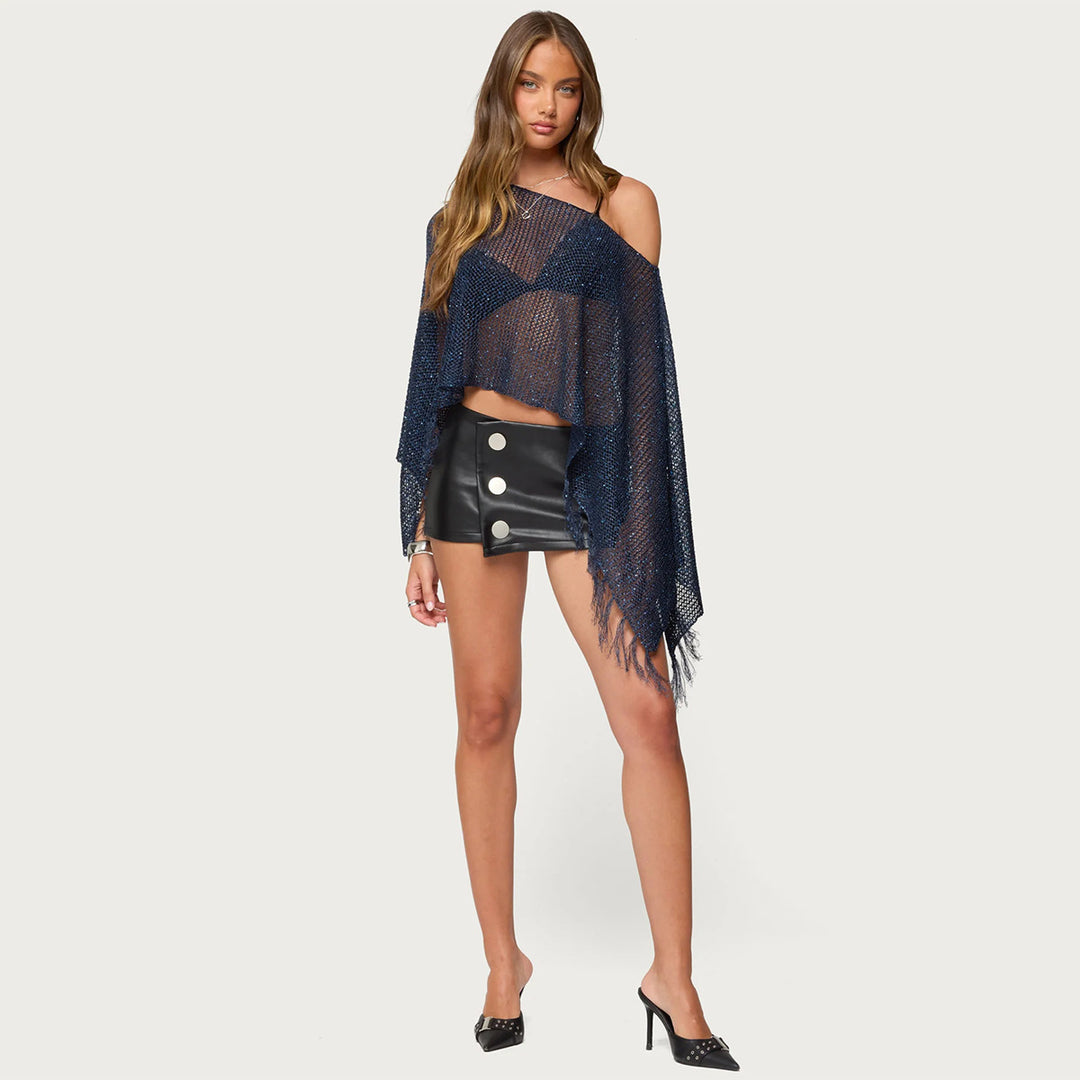 Damen Häkel-Strandponcho mit Fransen und asymmetrischem Schnitt Skjora
