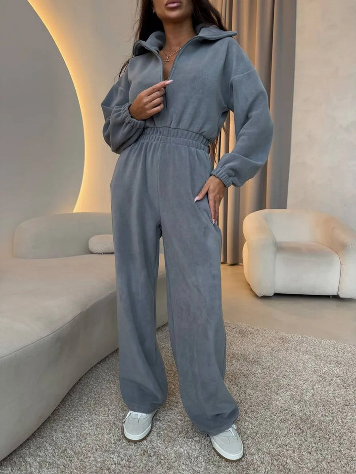 Kvinnelig sporty jumpsuit med høy midjebånd og skjult glidelås Skjora