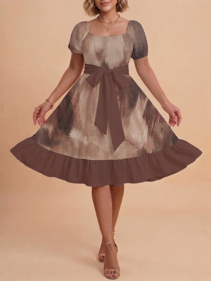 Damen schickes Glitzerkleid mit tailliertem Schnitt und Rüschensaum Skjora