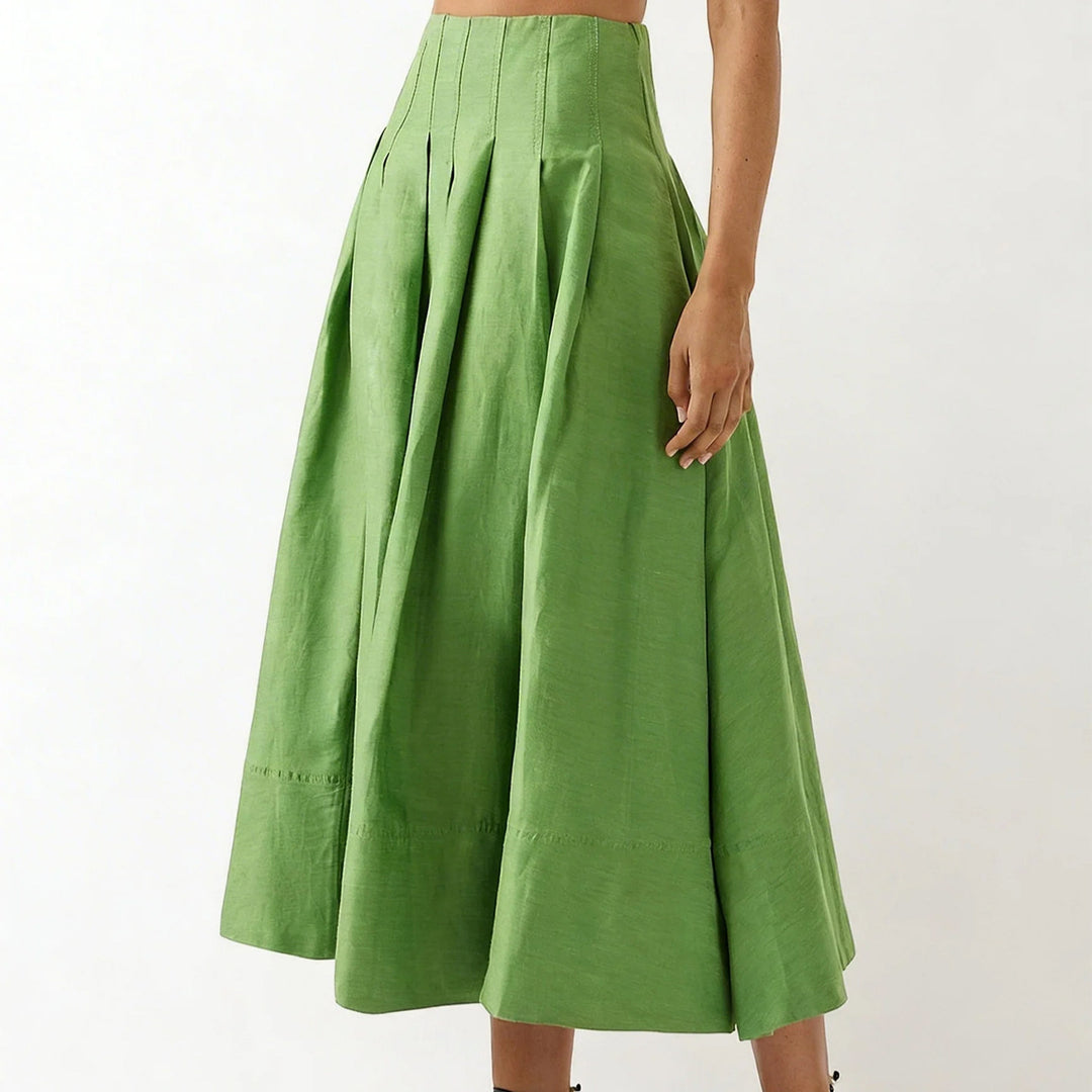 Damer Elegant Midi Skjørt med Flytende Snitt og Sidelommer