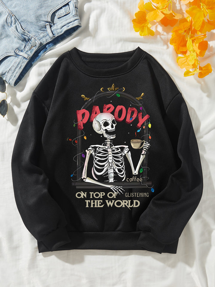 Damer sweatshirt med humoristisk skjelettmotiv Skjora