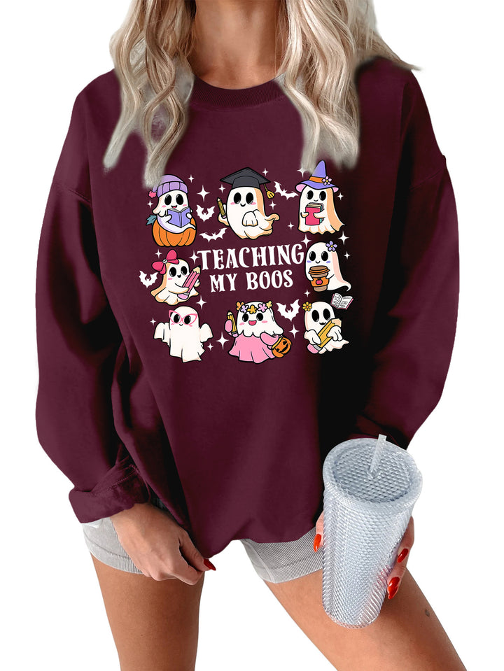 Kvinners sweatshirt med lekent Halloween-design og avslappet passform Skjora