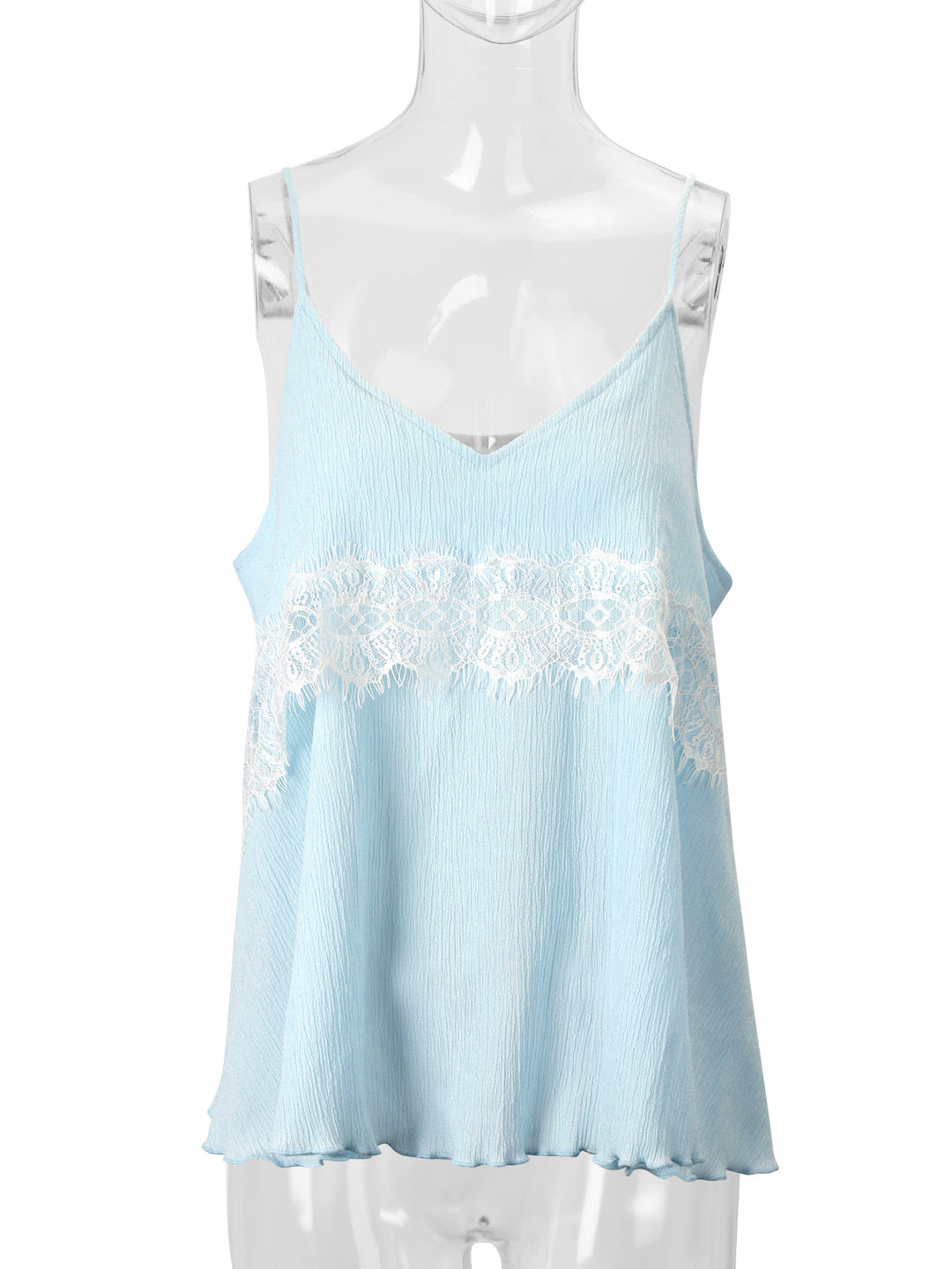 Dame luftig spaghetti stroppe topp med fin spiss dekorasjon Skjora