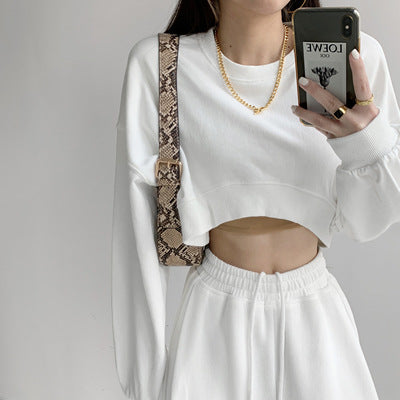 Kvinnes uformelle crop sweatshirt med løse ermer og trendy snitt
